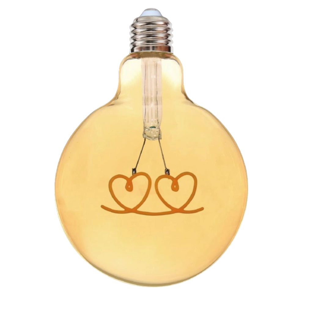 Lampadina globo a LED attacco E27 stile vintage con scritte filamento luce calda disegno CUORI Luce calda 2500K