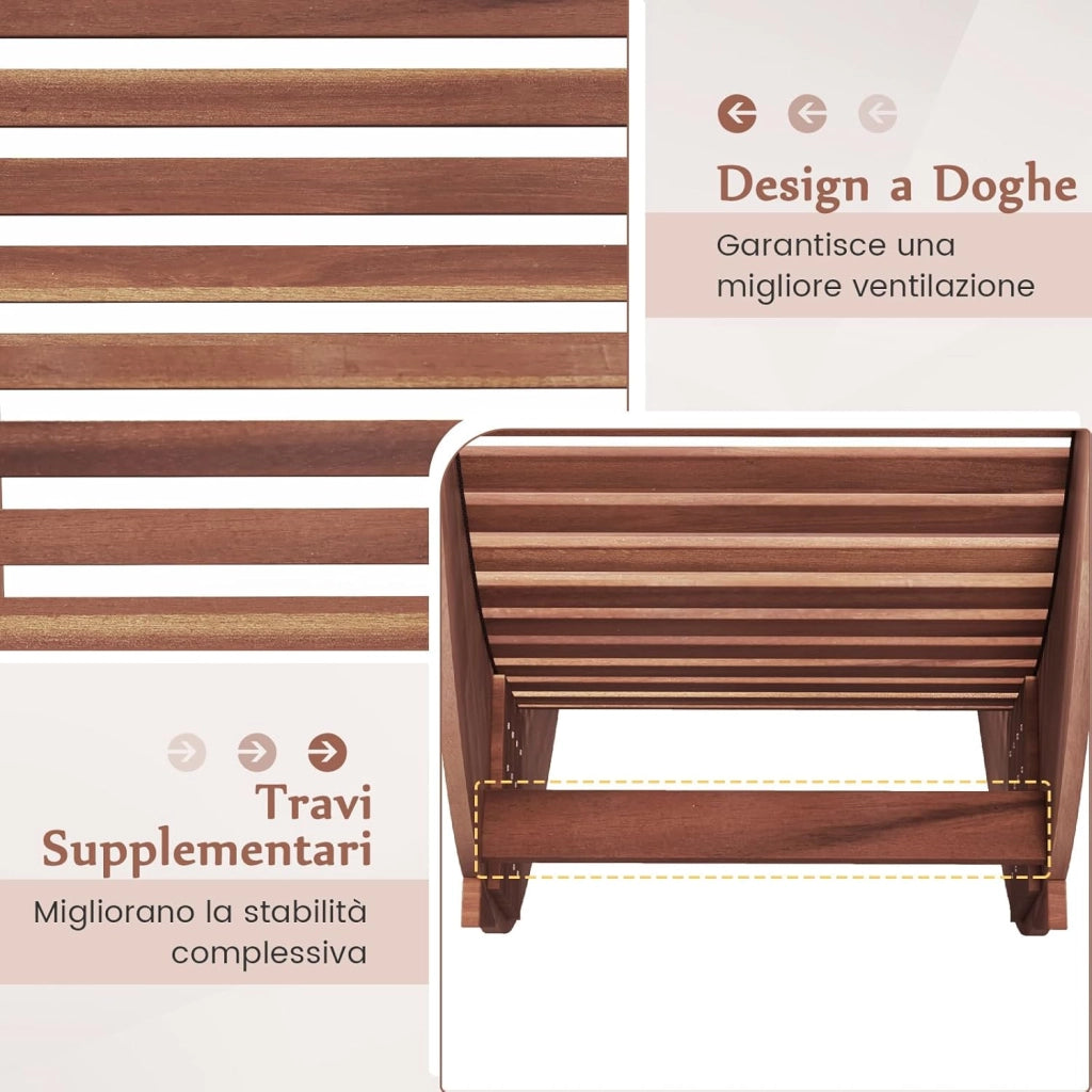 Sedia a Dondolo in Legno per Esterni, Lettino a Dondolo con Seduta Ergonomica, Sdraio a Dondolo da Giardino, Lettino Prendisole a Dondolo per Giardino, 157 x 60 x 76 cm, Portata 160 kg (1)