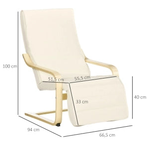 POLTRONA Relax con poggiapiedi regolabile 66,5 x 94 x 100 cm Bianco crema