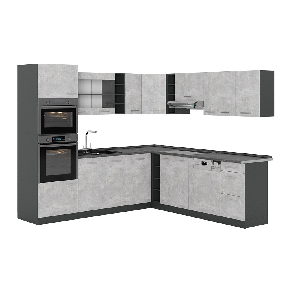 Cucina angolare completa R-Line Calcestruzzo/Antracite 247 x 237 cm, PL Antracite Vicco