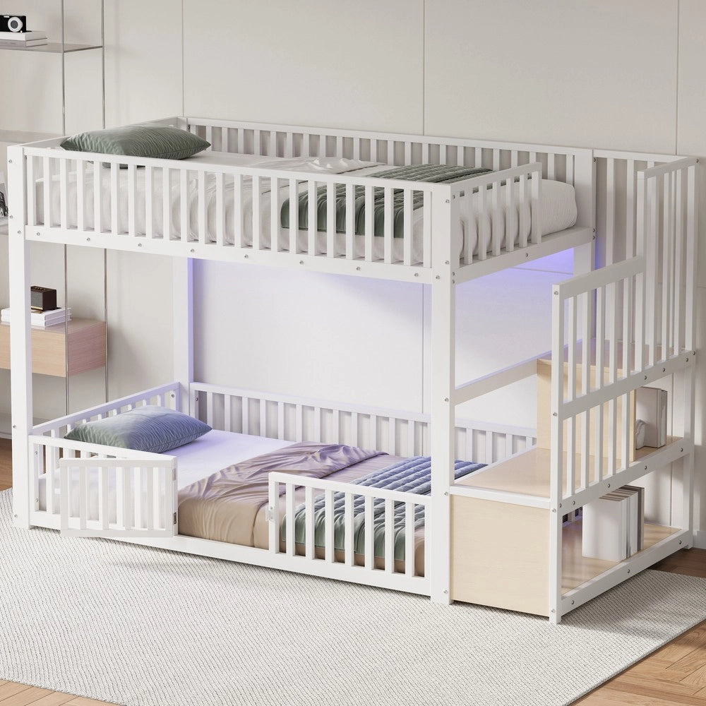 Letto a Castello con Scala e Contenitore LED ¨C Xylo ¨C Bianco 90x200