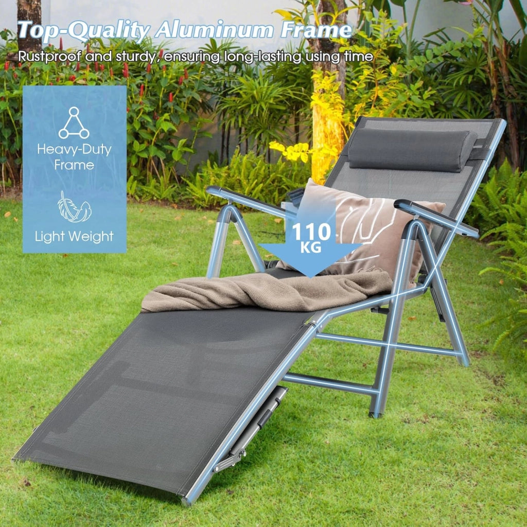 Set Di 2 Sedie a Sdraio Da Giardino Pieghevoli In Alluminio, Schienale e Poggiapiedi Regolabili, Con Cuscino Incluso, Ideali Per Esterni, Lettino Da Viaggio