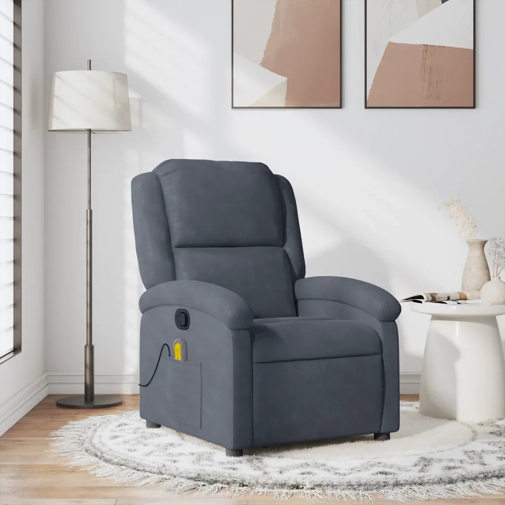Poltrona Massaggiante | Sedia Relax Reclinabile Grigio Scuro in Velluto