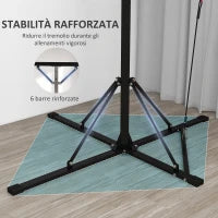 Supporto Sacco Boxe ad Altezza Regolabile con 6 Barre di Rinforzo in Acciaio, 160x145x175-220 cm, Nero