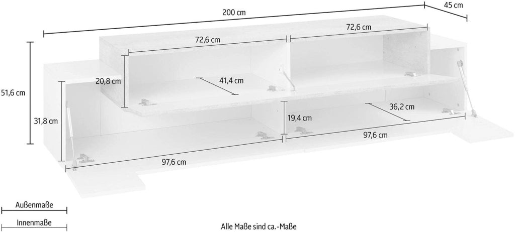 Mobile Tv 3 Ante a Ribalta 200x45x51,5 cm Coro Bianco Lucido/Bianco