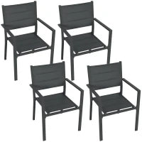 Set di 4 Sedie da Giardino Impilabili in Alluminio e Textilene con Braccioli, Set di 4 Pezzi per Esterno, Grigio