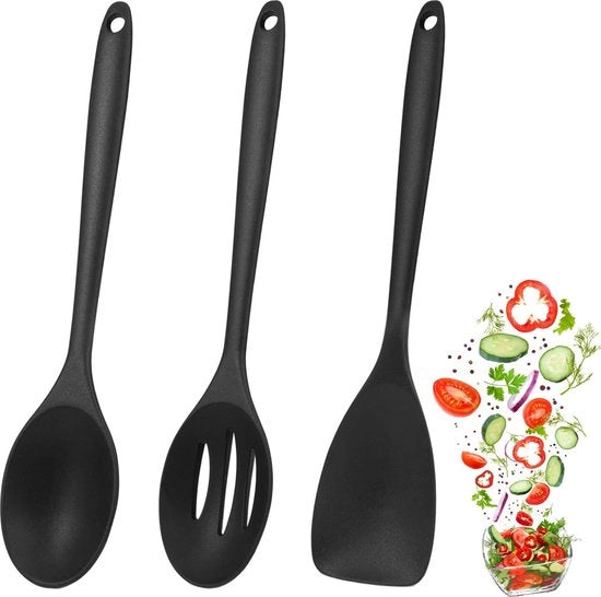 Set di 3 spatole in silicone, set di spatole in silicone, set di cucchiai in silicone, trattamento antiaderente a 500 °F, BPA-free, accessori da cucina per cucinare, cuocere, scuotere, mescolare (nero)