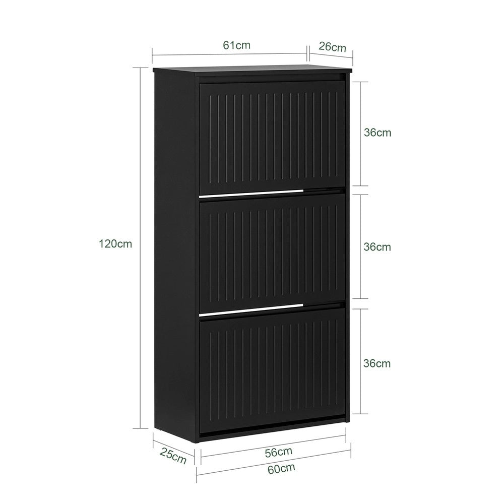 SoBuy Scarpiera Salvaspazio Slim Scarpiera con 3 Ribalte Mobile Portascarpe Regolabili da Ingresso Nero 61x25x120 cm FSR165-H-SCH