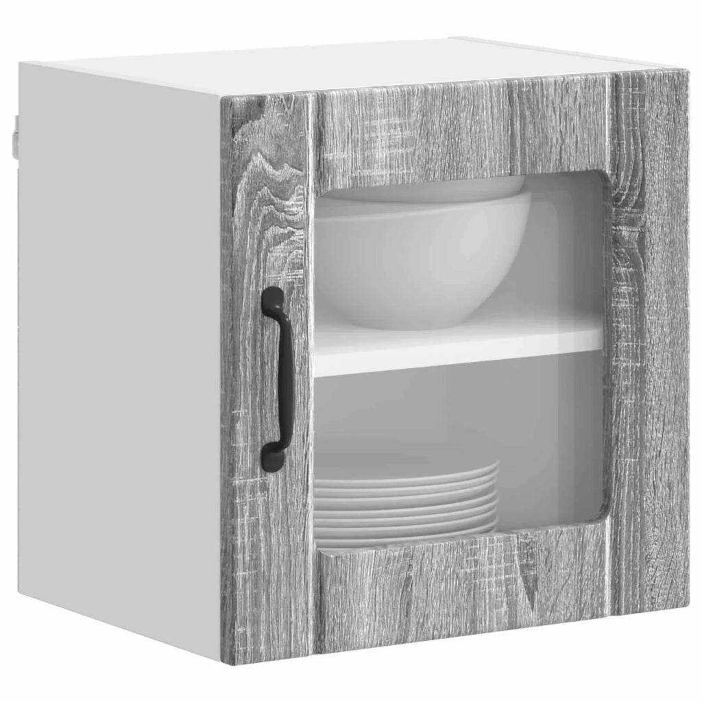 Pensile da cucina | Mobile in vetro da parete LUCCA 2 pz Grigio Sonoma