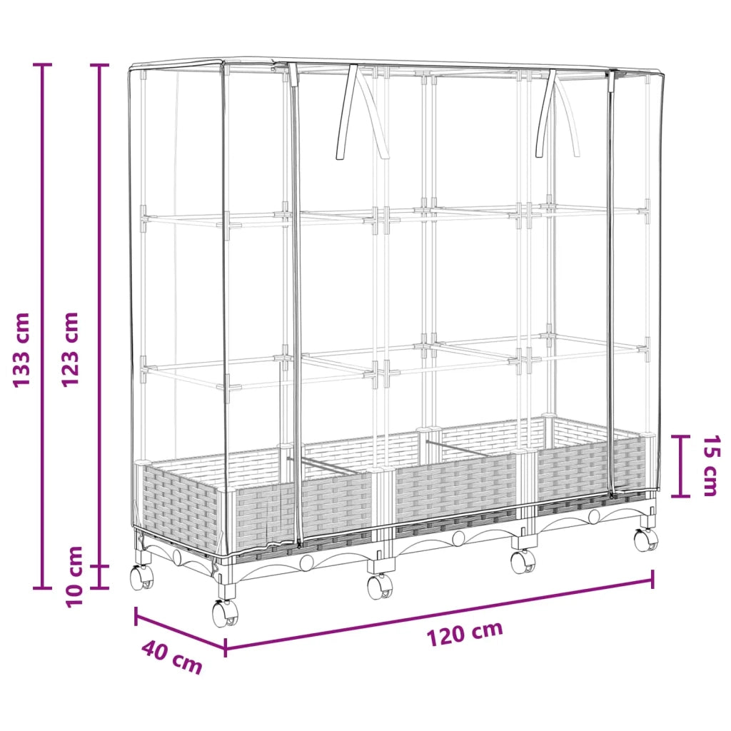 Vaso da Giardino con Copertura per Serra e Ruote 3 pz Marrone 3423061