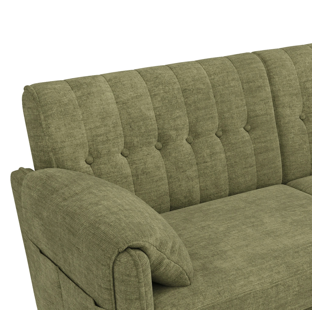 Divano 2 posti in chenille verde 161;5x79x83;5 cm con tasche laterali e cuscini removibili