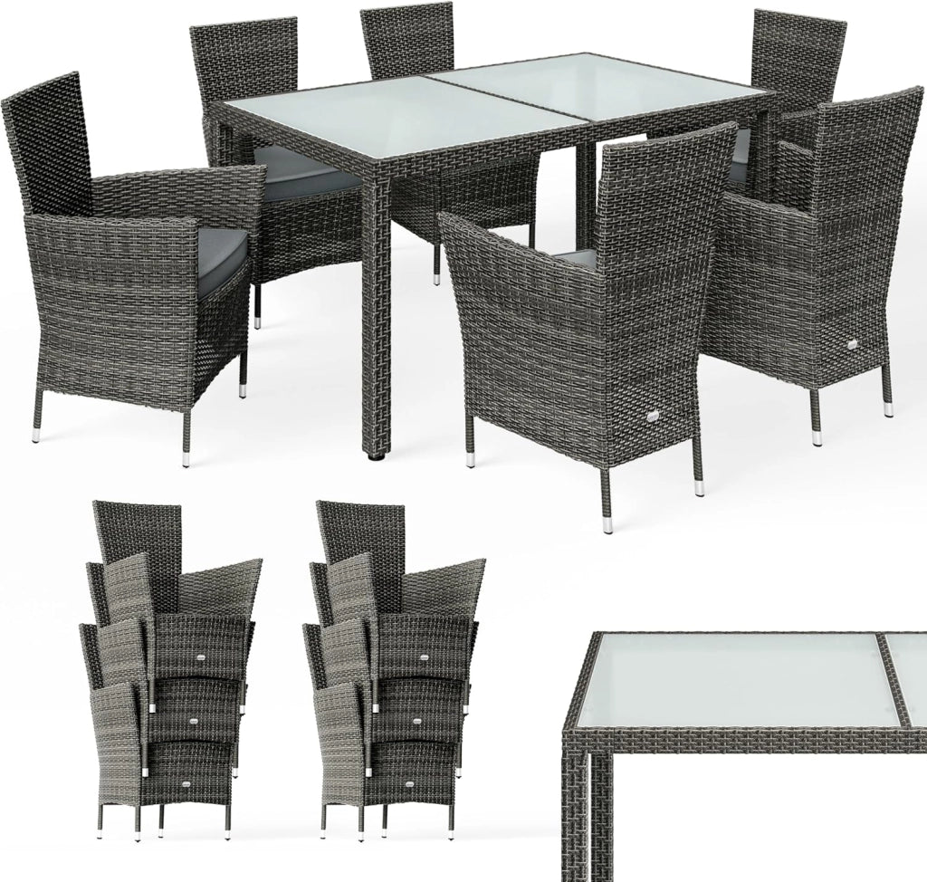 ® Set di Mobili da Giardino 6 Sedie 160kg di Portata Tavolo 150x90cm Cuscini Resistente alle Intemperie