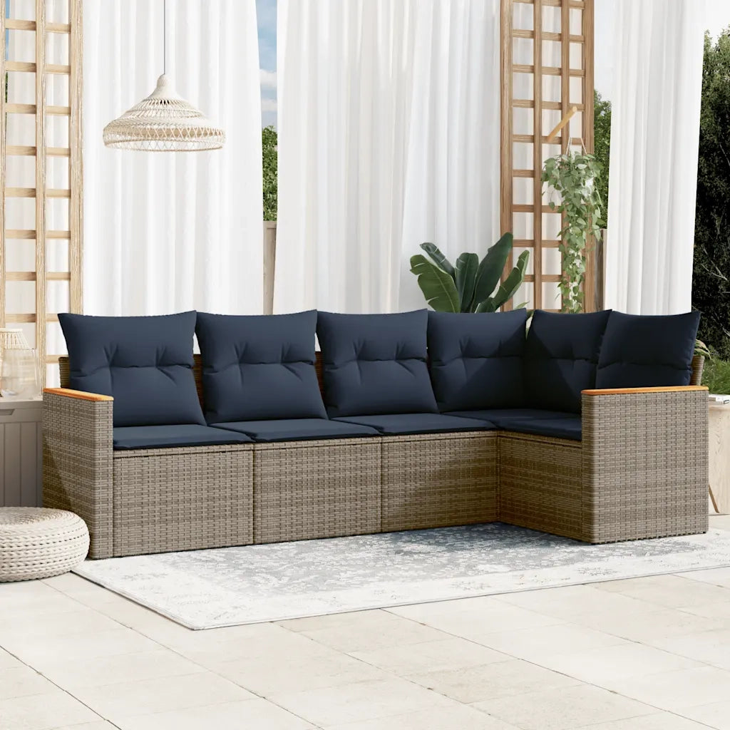 Set Divani da Giardino 5 pz con Cuscini Grigio in Polyrattan 3225949