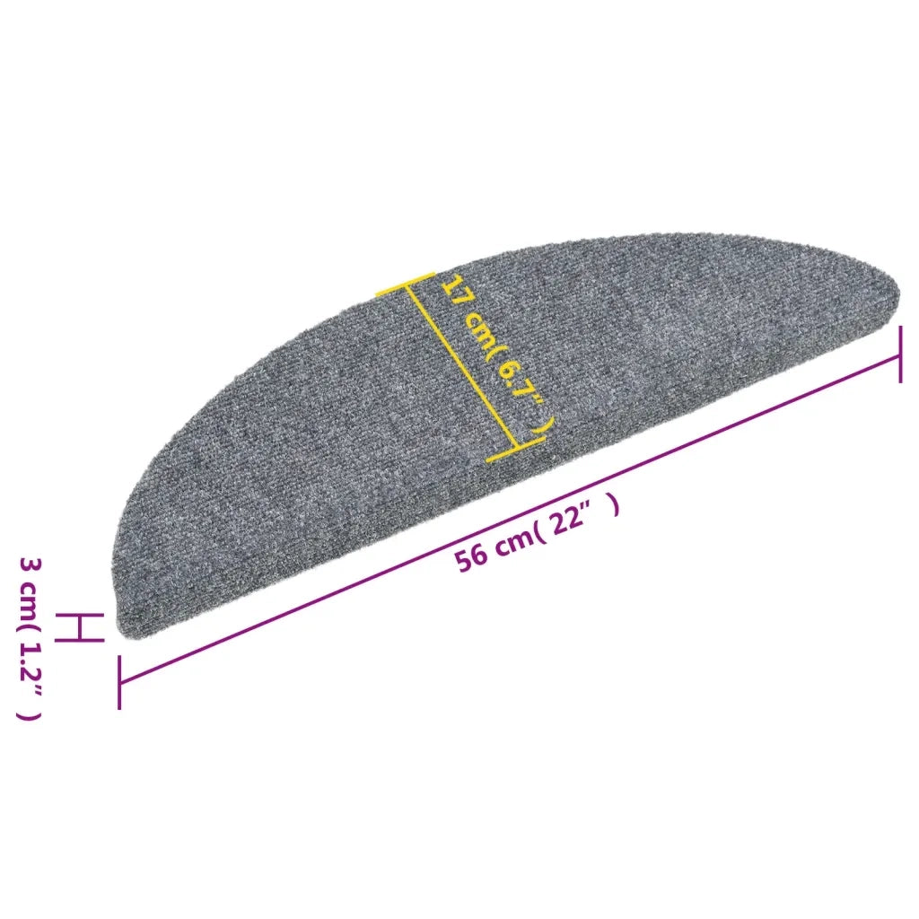 Tappetini per scale autoadesivi 15 pz 56x17x3 cm Grigio chiaro semicircolari 132693