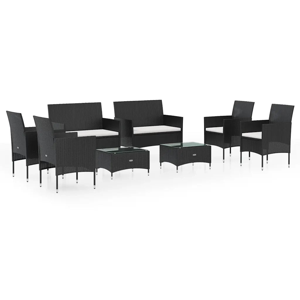 Set Divani da Giardino 8 pz con Cuscini in Polyrattan Nero 3095955