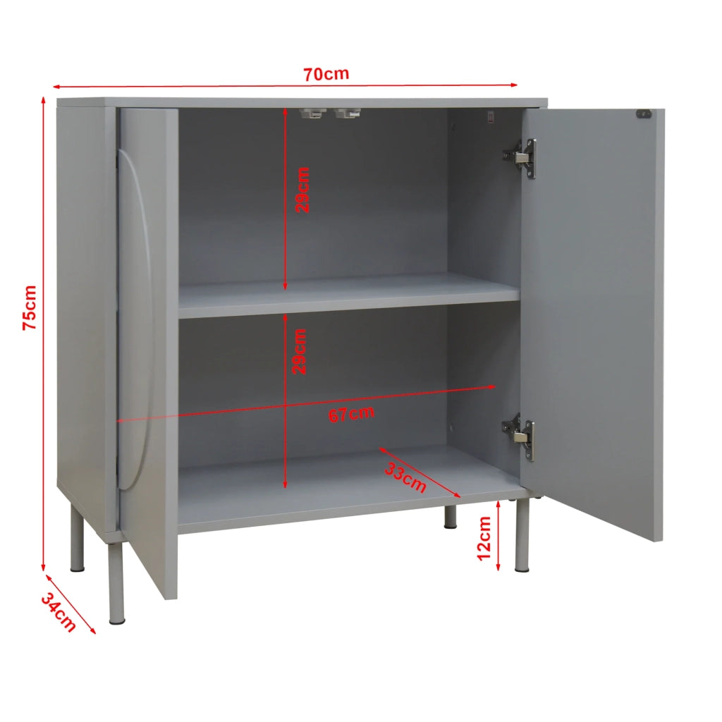 Credenza/cassettiera/mobile contenitore Holea per soggiorno ingresso o camera da letto con 2 ante 75 x 70 x 34 cm grigio 03_0009024