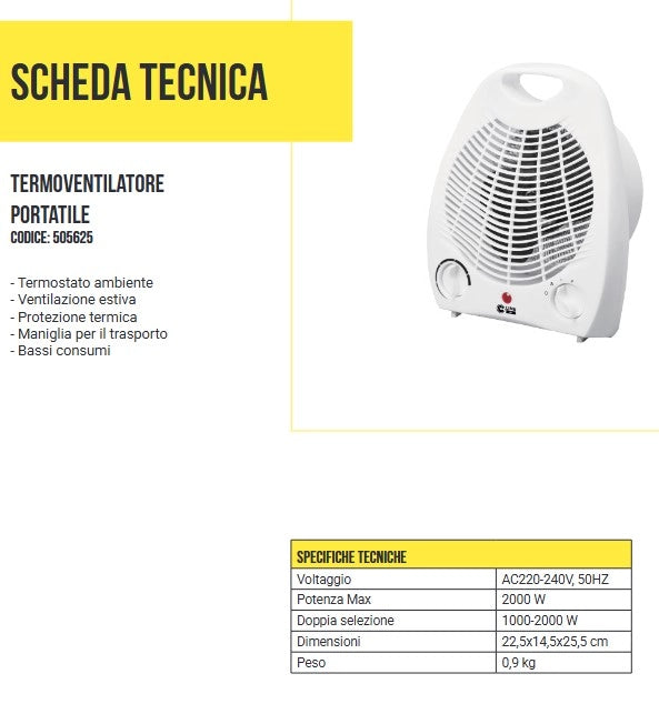 TERMOVENTILATORE STUFA ELETTRICA SCALDA BAGNO 200X125X260MM 1000/2000W