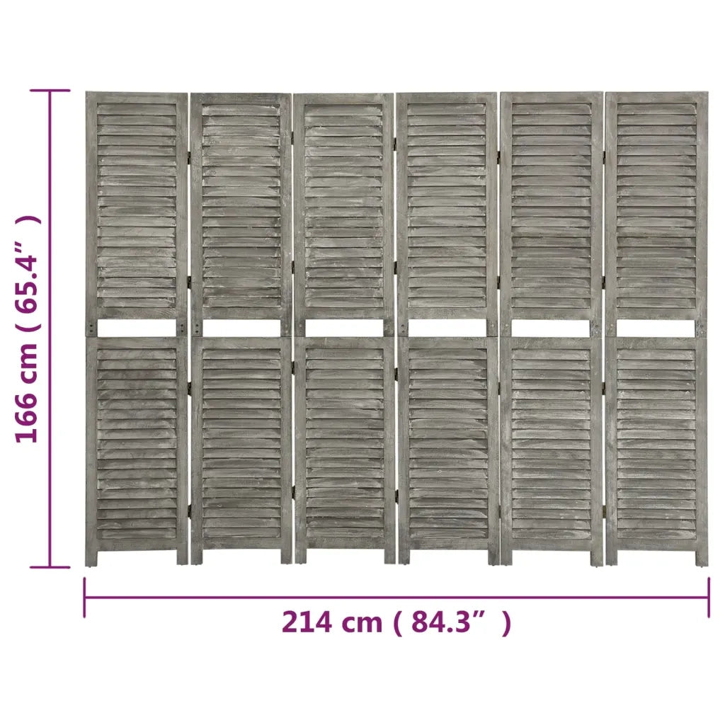 Divisorio a 6 Pannelli Grigio 214x166 cm in Legno Massello cod mxl 67334