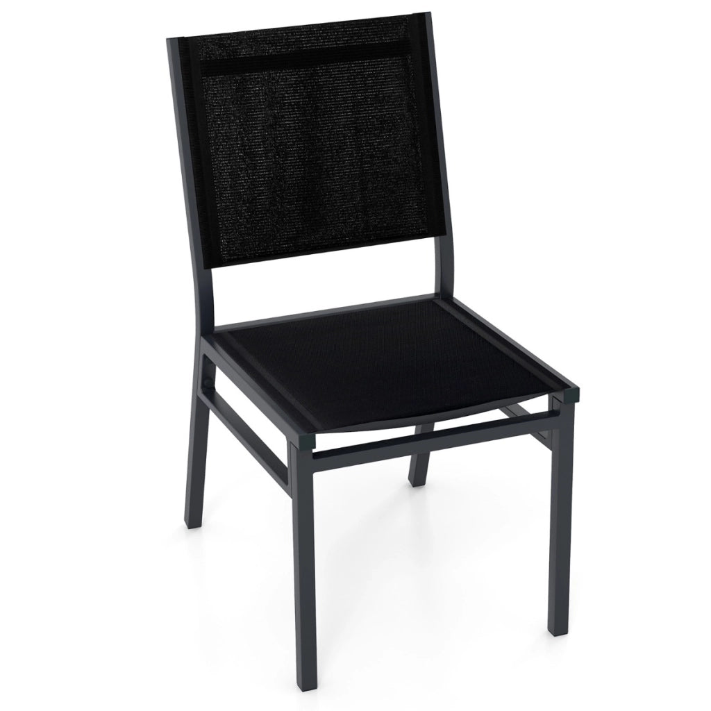 Sedia da pranzo leggera per esterni con seduta e schienale traspiranti telaio in alluminio, Sedia da patio Nero-Sedie da esterno