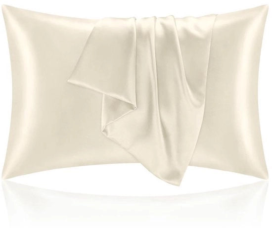 Cuscino a doppia faccia in seta - morbido e delicato - chiusura a imbuto - antipulci e ipoallergenico - protegge capelli e pelle dalle rughe - 51x66cm - Beige