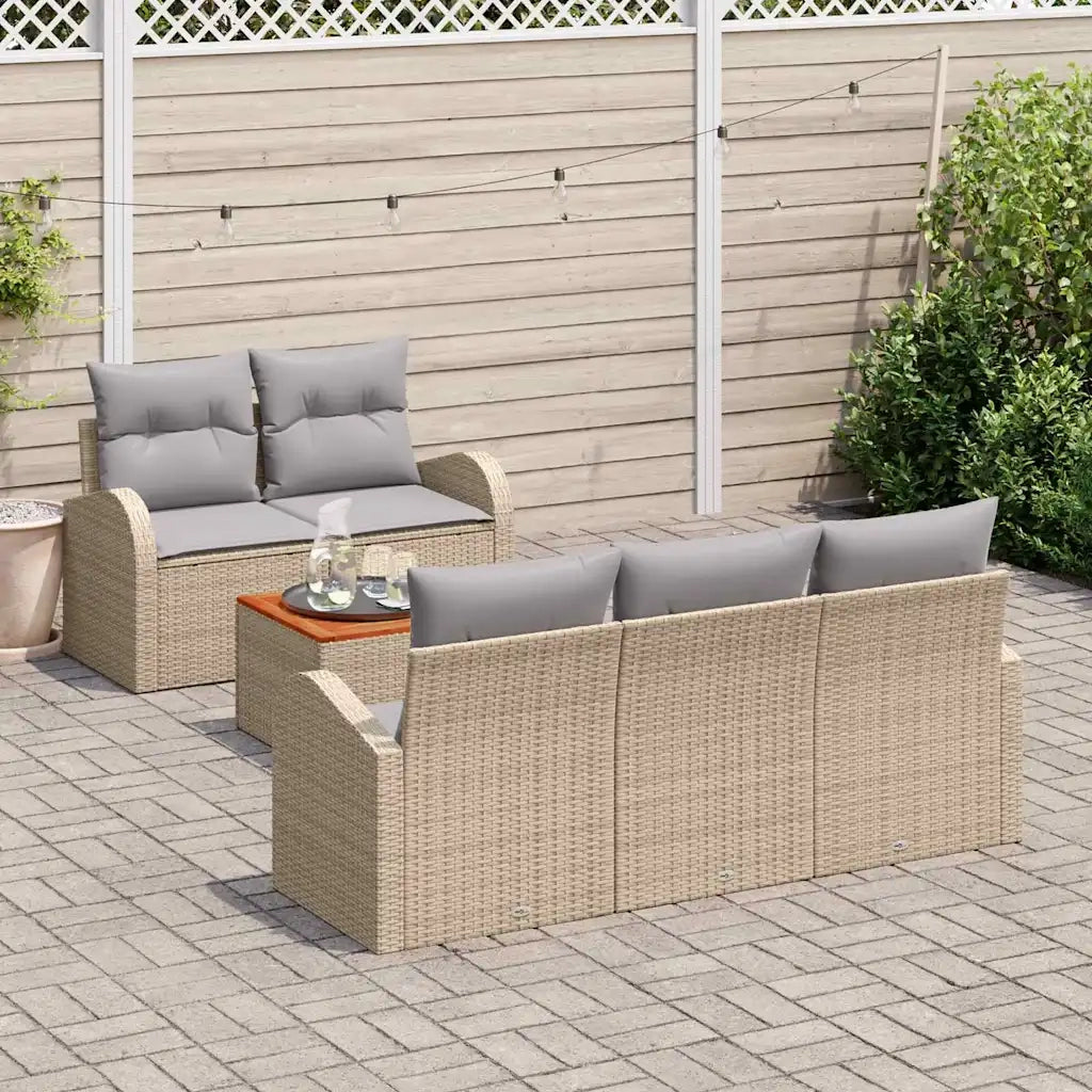 Set Divano da Giardino 6 pcs Beige e Grigio Chiaro polyrattan
