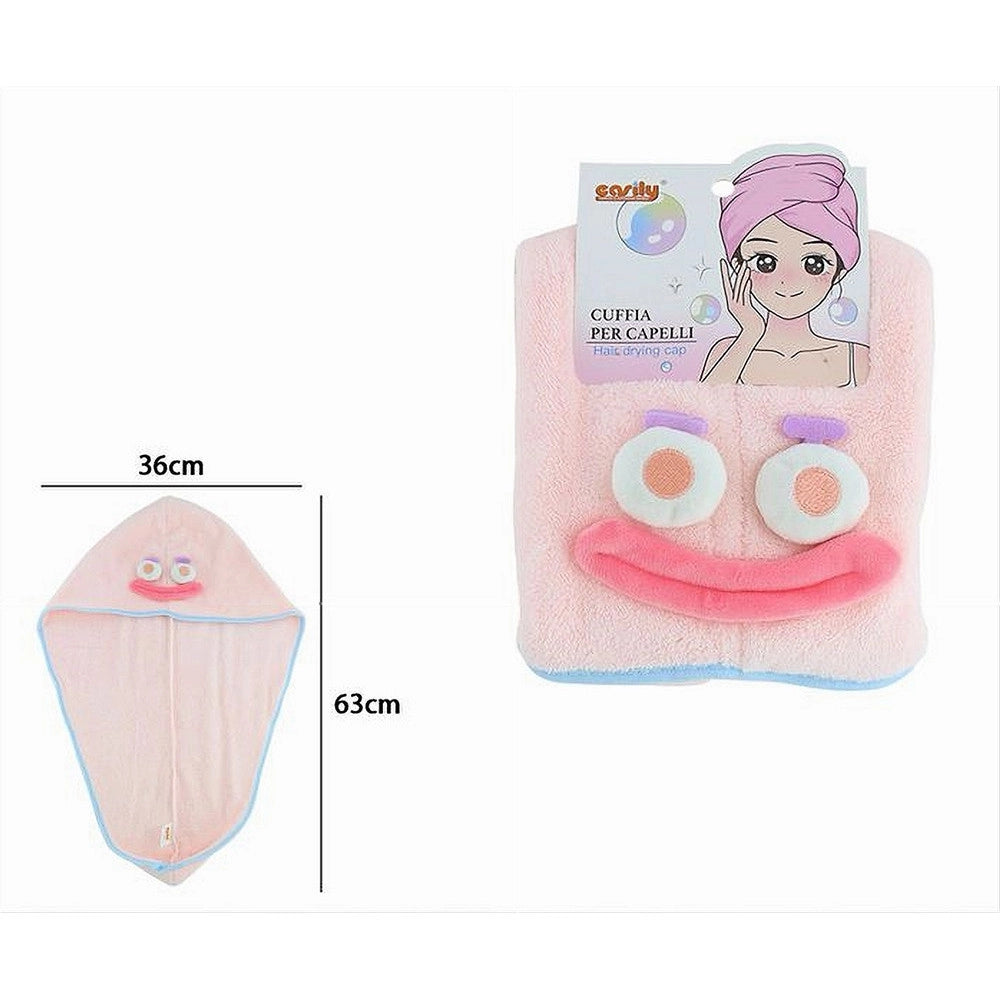 Trade Shop - Cuffia Capelli Asciugamano Asciuga Assorbente Shampoo Bagno Doccia Con Faccia 10736 -