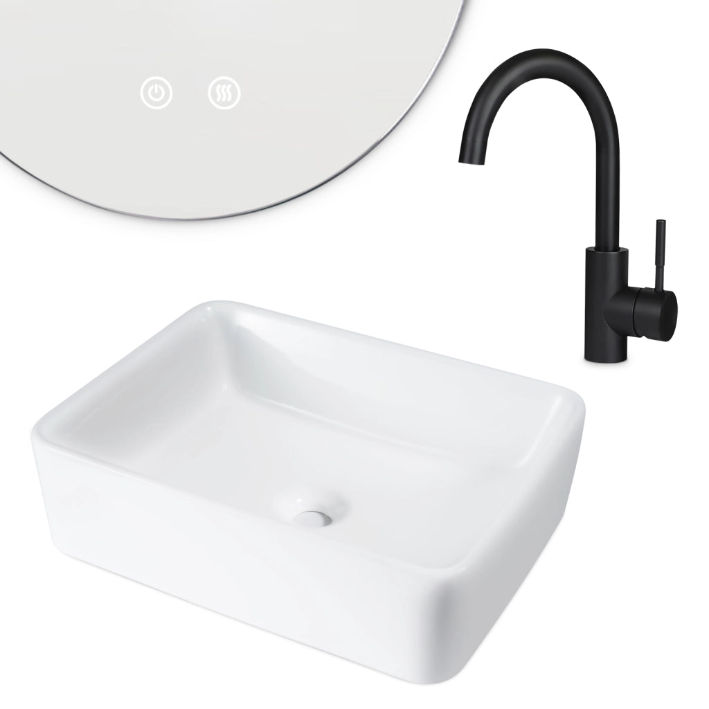 ZMH Lavandino da appoggio per bagno lavandino da appoggio rettangolare in ceramica bianca 40x30x13cm