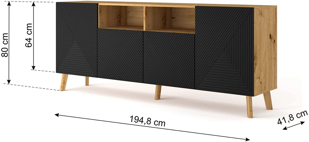 MOBILE CASSETTIERA SOGGIORNO LUXI 195x42x80cm ROVERE NERO OPACO