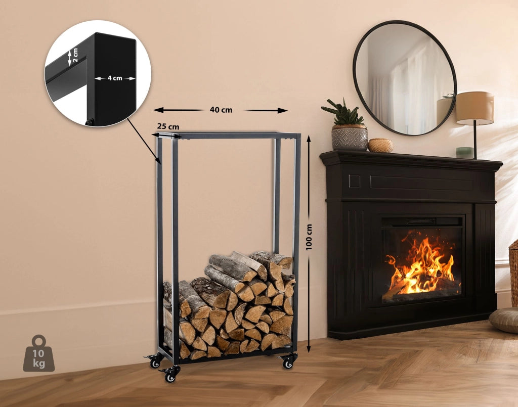 Portalegna per Camino HETTA in Acciaio Inox nero,25x40x100 cm