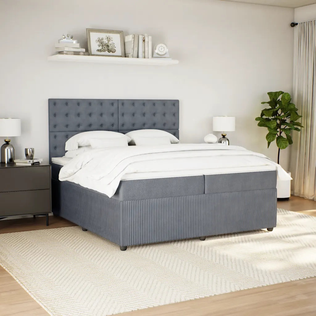 Giroletto a Molle con Materasso Grigio Scuro 200x200 cm Velluto