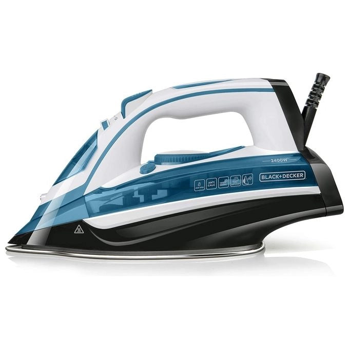Black & Decker BXIR2402E ferro da stiro Ferro da stiro a secco e a vapore 2400 W Blu, Bianco