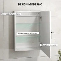 Armadietto Bagno da Parete in Legno con 3 Ripiani Regolabili in Vetro su 3 Livelli, 40x15x55 cm, Bianco
