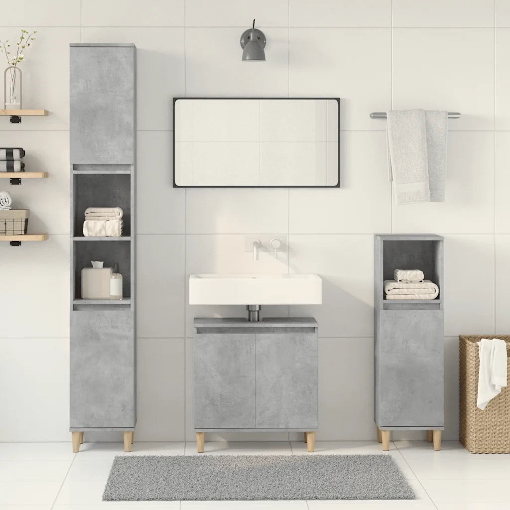 vidaXL Set Mobili da Bagno 3 pz Grigio Cemento in Legno Multistrato