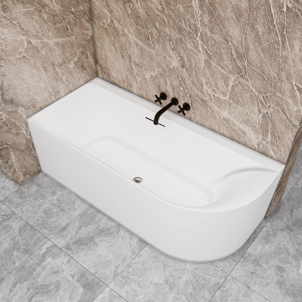 Vasca a Isola Angolare Asimmetrica SINISTRA 180x80x60 cm Bianco Vasca da Bagno Semi-Freestanding in Acrilico
