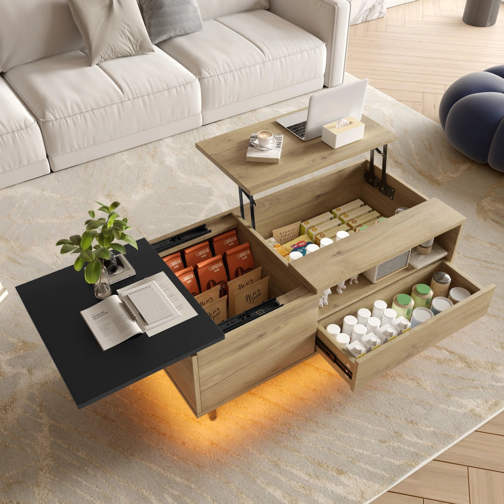 TAVOLINO ALZA PIANO 103,5x50x27,5 cm NATURALE METALLO CON LED
