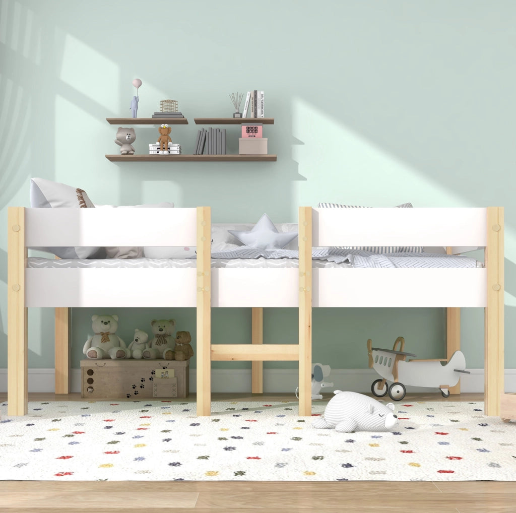 Letto semi-alto per bambini 90x200 cm in legno massello di pino e MDF; bianco