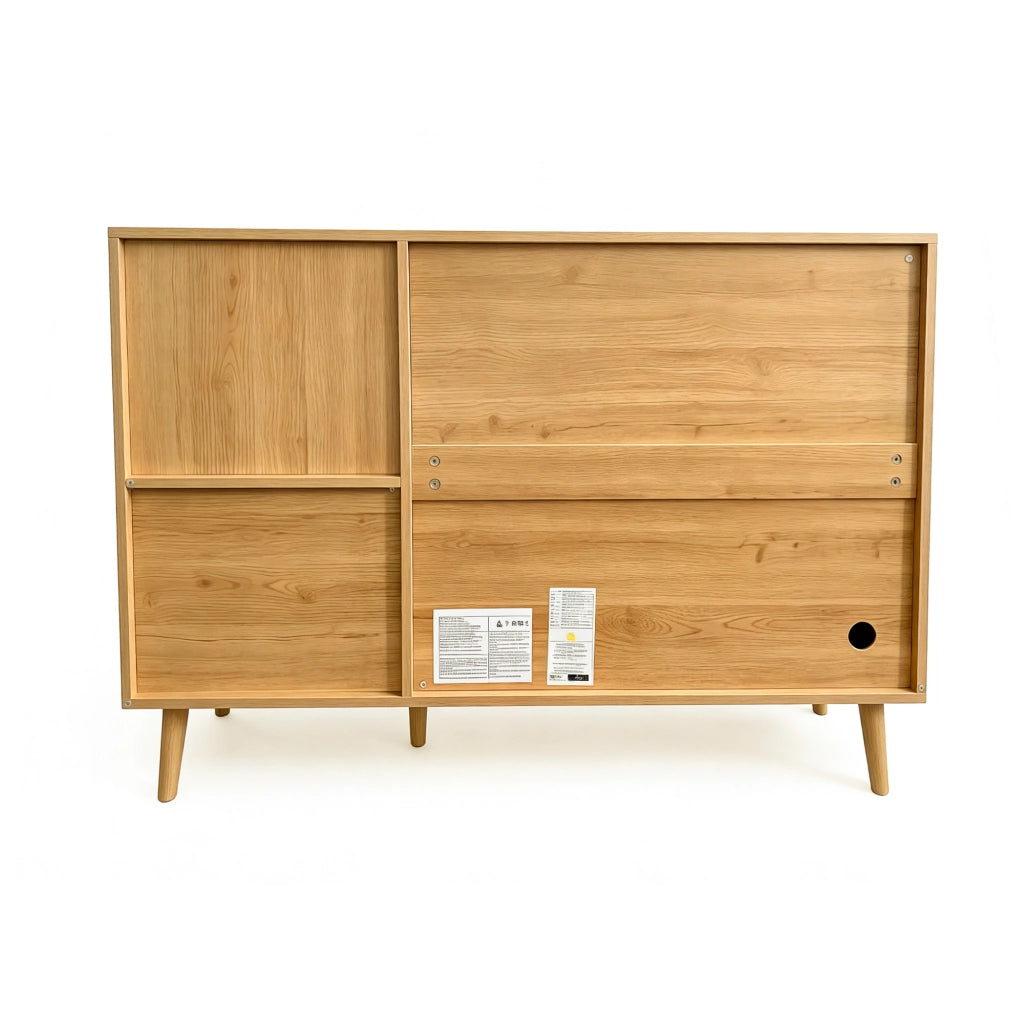 Credenza e madia con 2 ante 2 cassetti e vani aperti per soggiorno sala da pranzo e ingresso naturale 118 × 35 × 82 cm