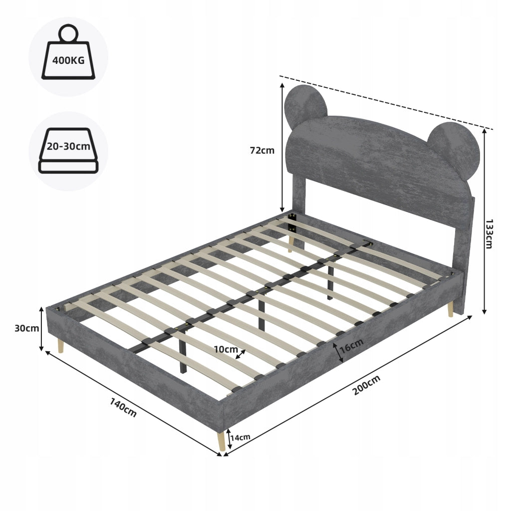 Letto imbottito 140x200 grigio - Xylo - Con testiera morbida