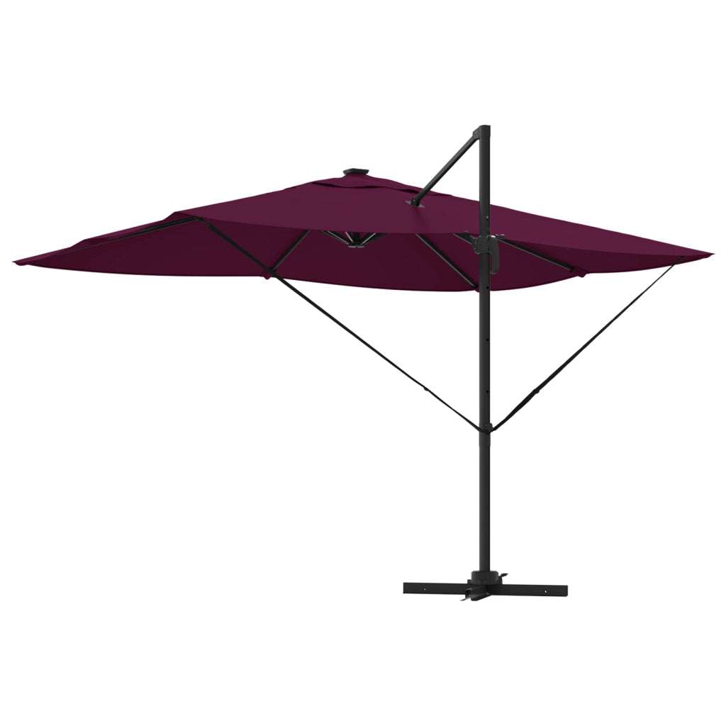 Ombrellone a Sbalzo Roma con LED Rosso Bordeaux 352x251x265 cm Alluminio