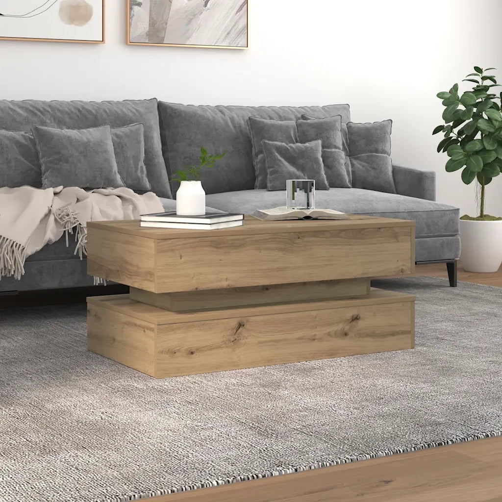 Tavolino da Salotto con Luci LED Rovere Artigianale 90x50x40 cm