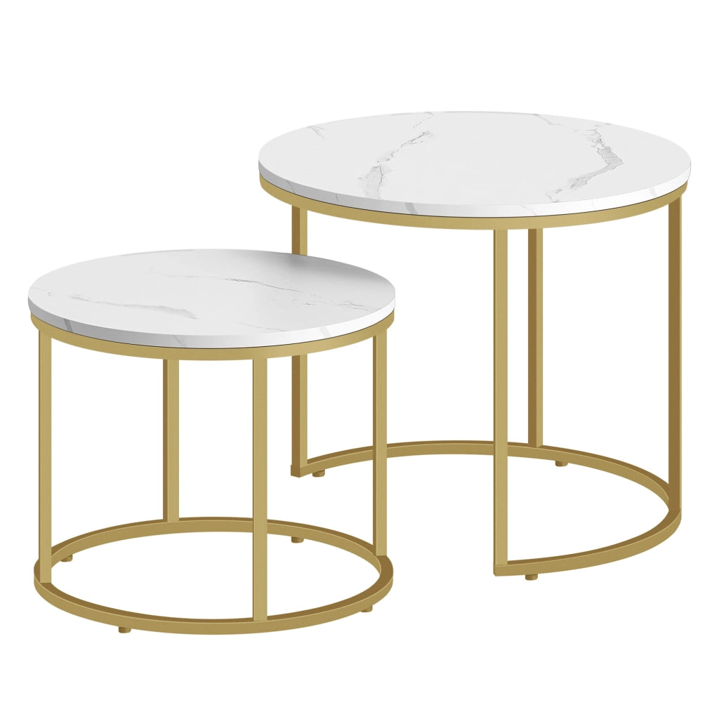 Set di tavolini rotondi VALORA - Piano in marmo con gambe dorate x2