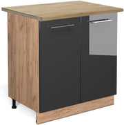 Mobiletto base cucina Fame-Line, Antracite lucido, 80 cm con ripiano, PL Rovere, per la combinazione con altri moduli della serie Fame-Line