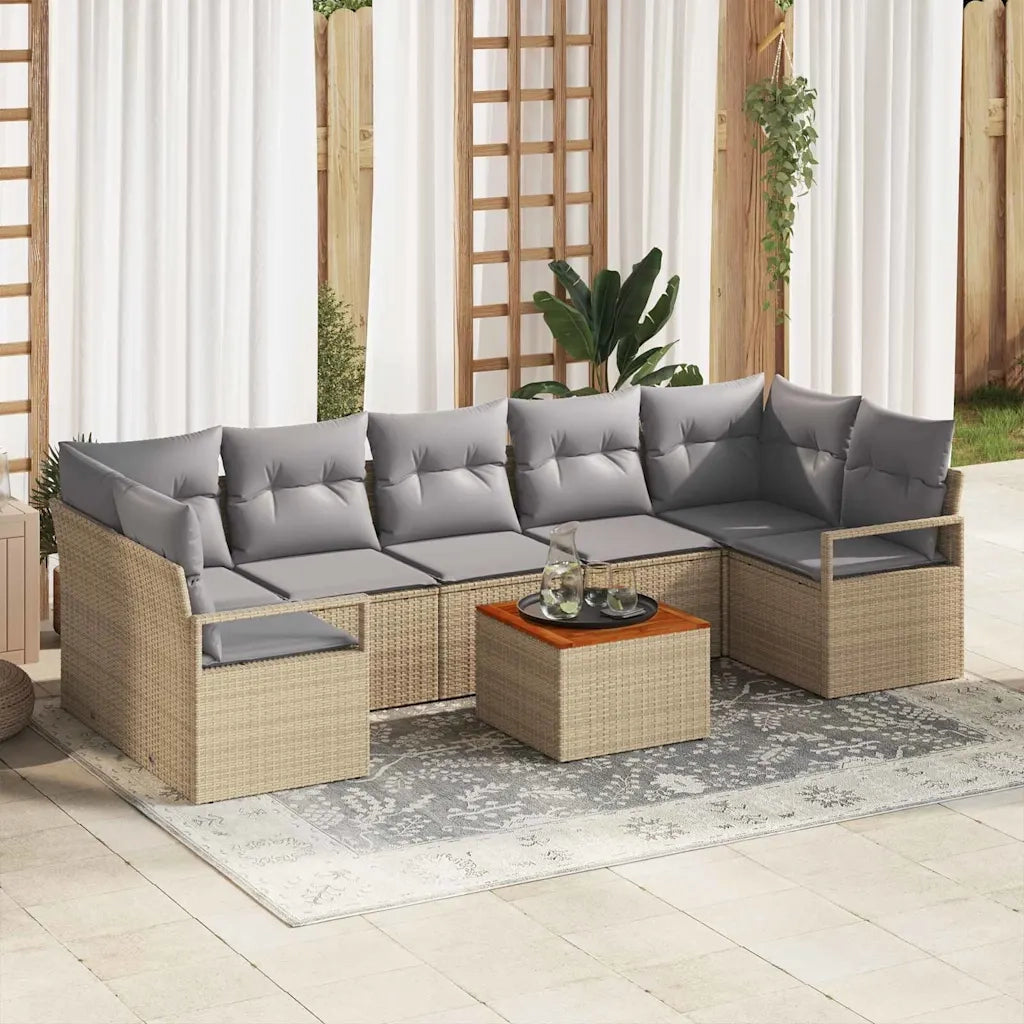 Set Divano da Giardino con cuscino 8 pcs Beige polyrattan