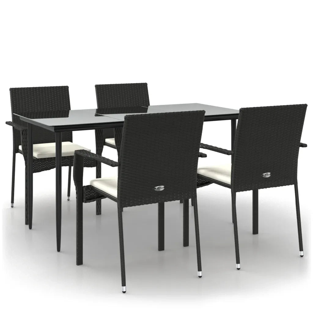 Set da Pranzo da Giardino 5 pz Nero con Cuscini in Polyrattancod mxl 124394