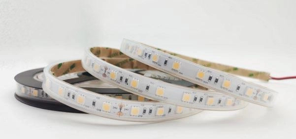 STRIP LED 5050 DC24V IN KAPTON E SILICONE 60 LED PER MT 14W PER MT 1390LM PER MT 3000K IP67 5MT