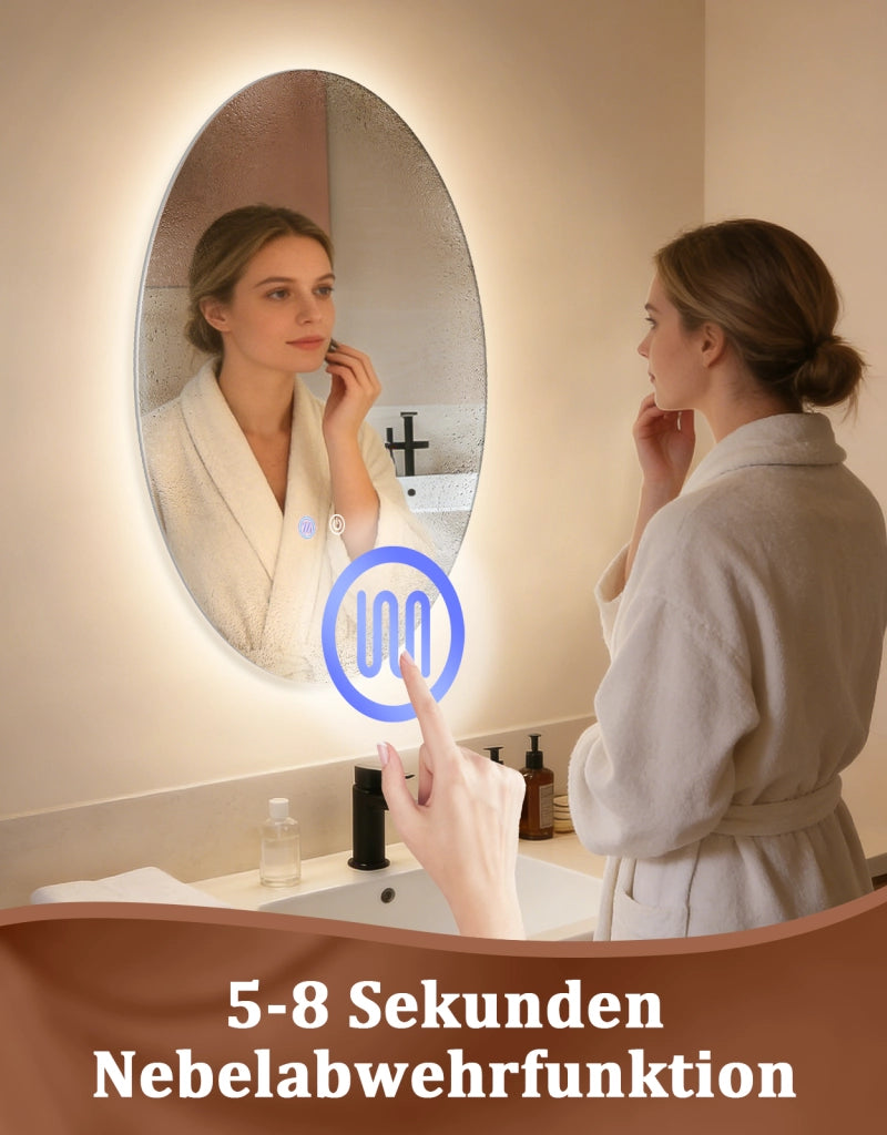 ZMH Specchio da bagno ovale LED 50x70 cm parete IP44 interruttore touch antiappannante dimmerabile 3000K-6500K