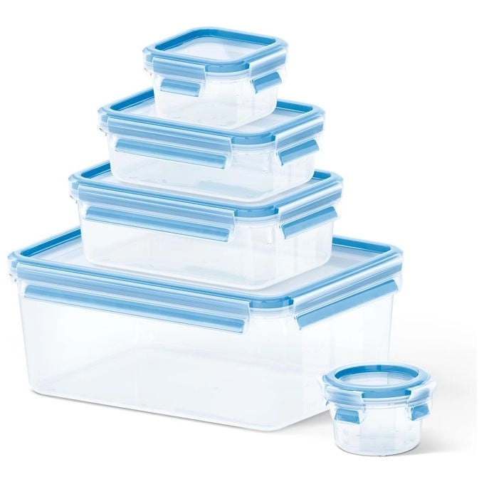 EMSA CLIP & CLOSE 508568 recipiente per cibo Rettangolare Set 3,7 L Blu, Trasparente 5 pz