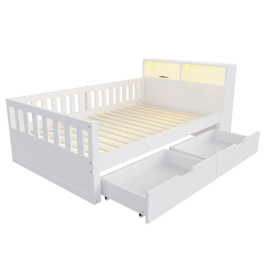 Letto multifunzione 90x200 cm con divano a L; cassetti; LED e prese