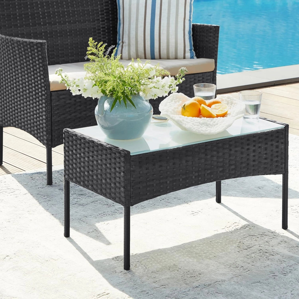 SONGMICS Set di mobili da Balcone mobili da Giardino in polyrattan PE Set Lounge mobili da terrazza Esterno Patio Balcone Giardino Nero Tortora GGF004B05