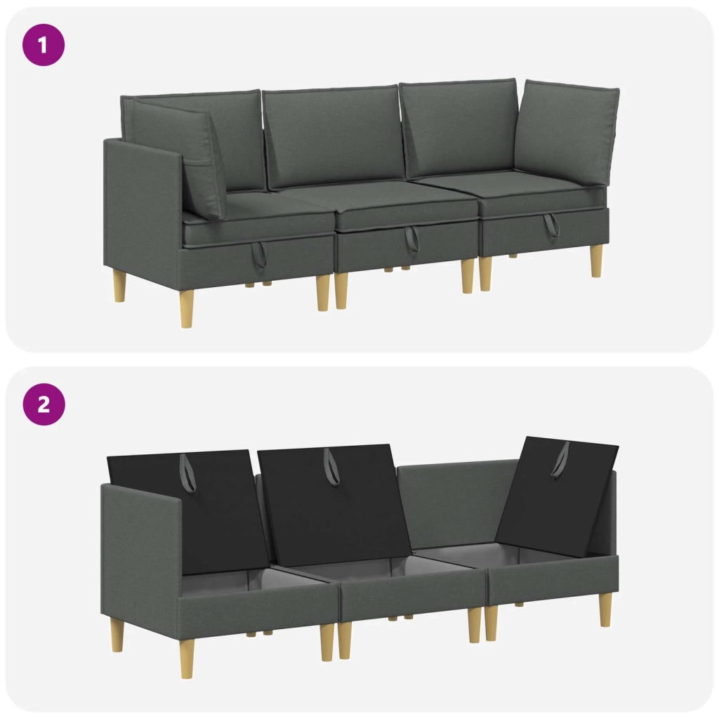 Set di divani modulari con spazio di archiviazione 3 pcs